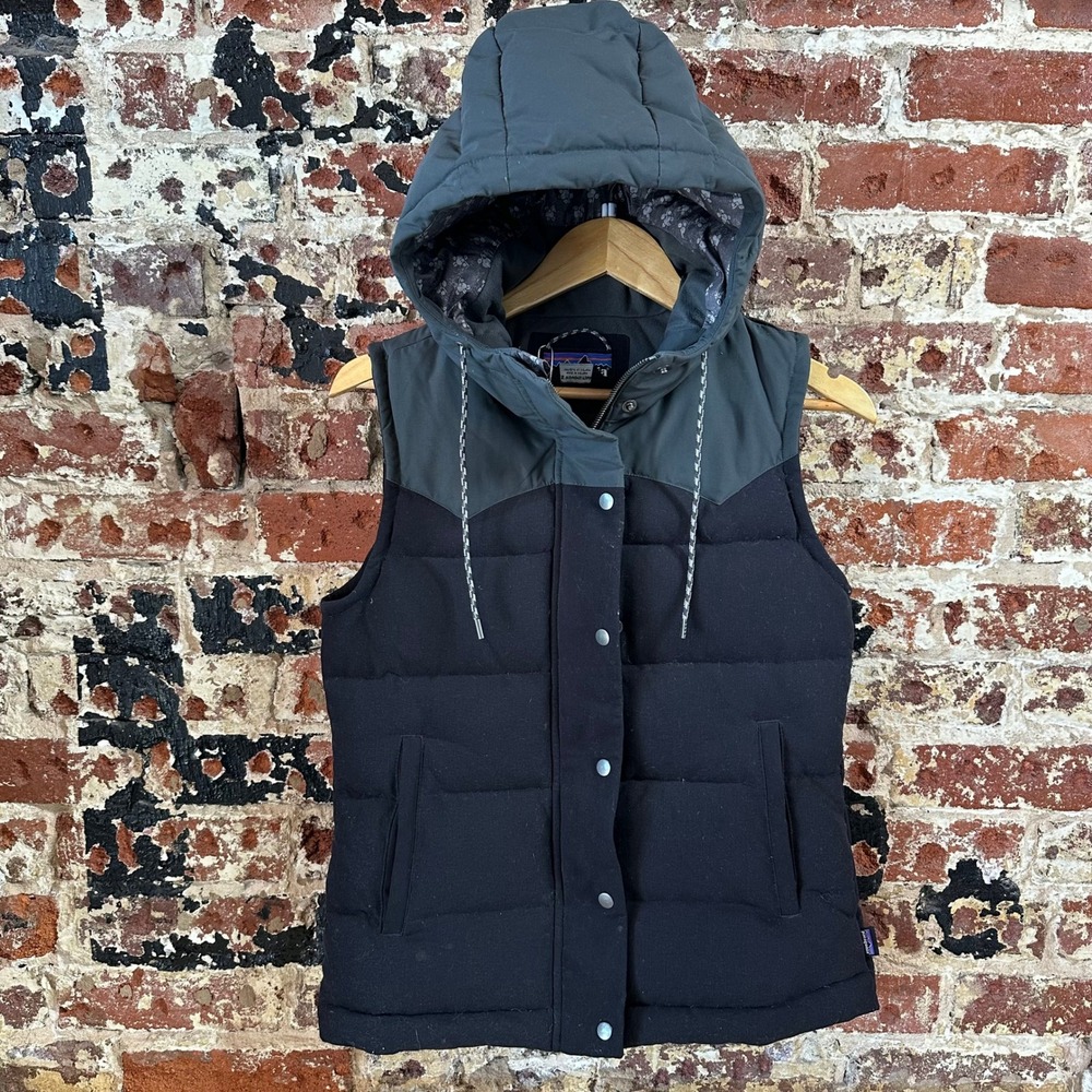 Patagonia Bivy Vest Hooded Sleeveless Full Zip Snap Western Womens XS Black